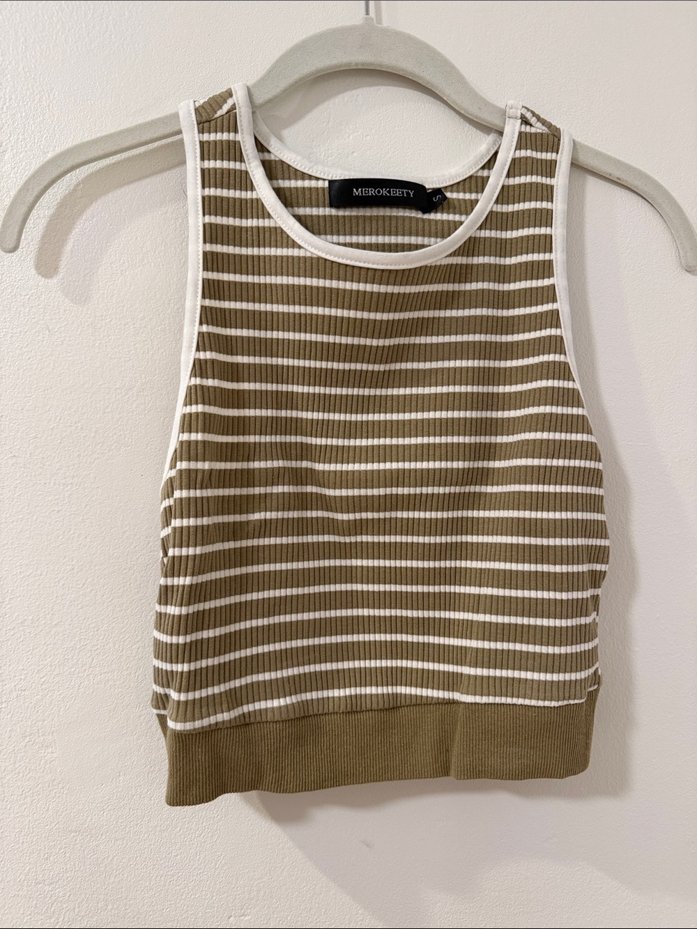 Olive & White Striped Ribbed Tank Top